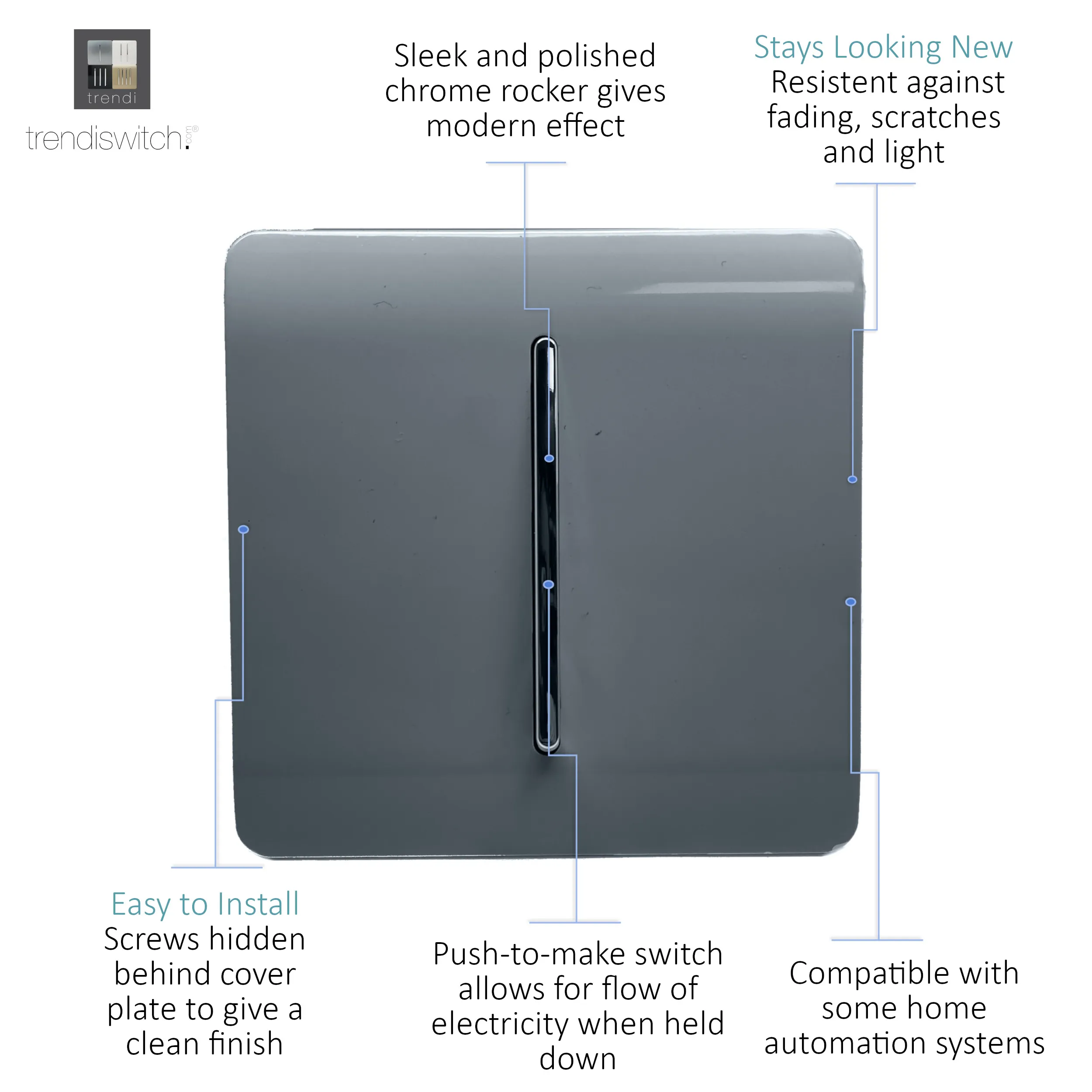 1 Gang Retractive Home Auto.Switch Warm Grey ART-SSR1WG  Trendi Warm Grey